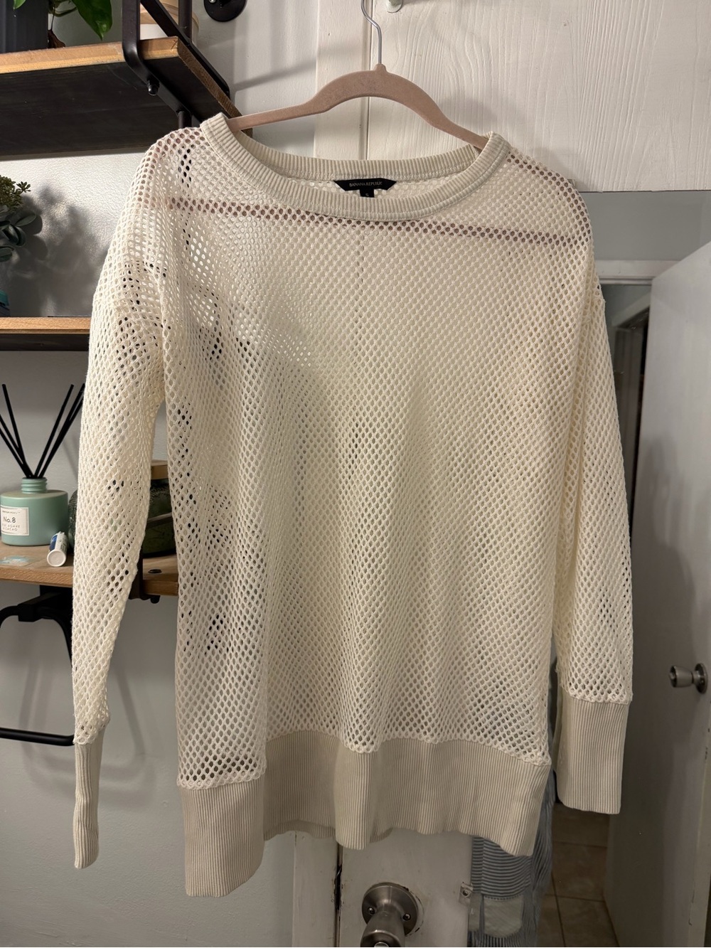 Banana Republic Cream Open-Knit Scoop Neck Sweater